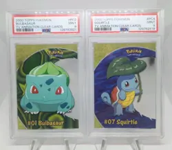 PSA 9 2000 Topps Pokemon TV Animation Clear Cards Bulbasaur PC2 & Squirtle PC4 - Image 1