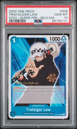 One Piece Trafalgar Law Super Pre Release PSA 10 ST03 008 - Image 1