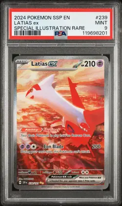 2024 POKEMON SSP EN-SURGING SPARKS SPECIAL ILLUSTRATION RARE LATIAS EX PSA 9 - Image 1