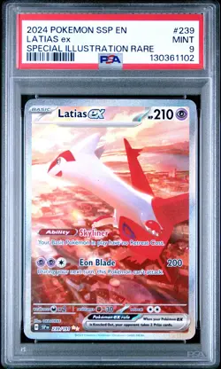 2024 POKEMON SSP EN-SURGING SPARKS SPECIAL ILLUSTRATION RARE LATIAS EX PSA 9 - Image 1