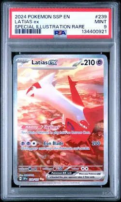 2024 POKEMON SSP EN-SURGING SPARKS SPECIAL ILLUSTRATION RARE LATIAS EX PSA 9 - Image 1