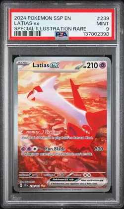 2024 POKEMON SSP EN-SURGING SPARKS SPECIAL ILLUSTRATION RARE LATIAS EX PSA 9 - Image 1