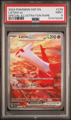 2024 POKEMON SSP EN-SURGING SPARKS SPECIAL ILLUSTRATION RARE LATIAS EX PSA 9 - Image 1