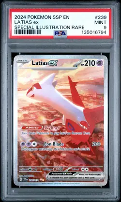 2024 POKEMON SSP EN-SURGING SPARKS SPECIAL ILLUSTRATION RARE LATIAS EX PSA 9 - Image 1