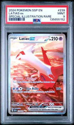 2024 POKEMON SSP EN-SURGING SPARKS SPECIAL ILLUSTRATION RARE LATIAS EX PSA 9 - Image 1