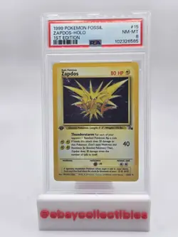 Pokemon TCG Zapdos Holo Fossil Card 15/62 First Edition Rare Vintage PSA 8 - Image 1