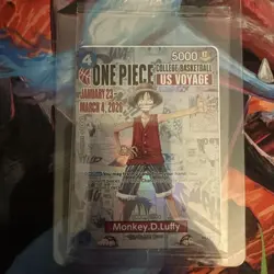 ONE PIECE CARD GAME - COLLEGE BASKETBALL US VOYAGE P-055 Monkey.D.Luffy SEALED - Image 1