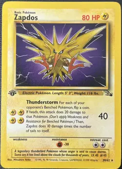 Zapdos 30/62 1st Edition Fossil Pokemon Card LP - Image 1