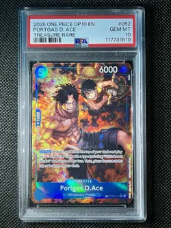 2025 ONE PIECE OP10-ROYAL BLOOD TREASURE RARE #052 PORTGAS D. ACE PSA 10 - Image 4