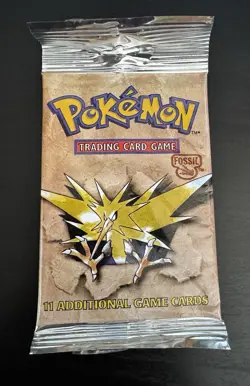 Pokemon Fossil Booster Pack Long Crimp FACTORY SEALED Zapdos 1999 A - Image 1