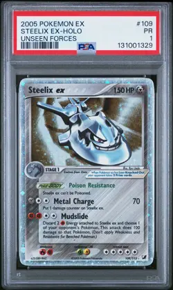 2005 POKEMON EX UNSEEN FORCES #109 STEELIX EX-HOLO PSA 1 - Image 1