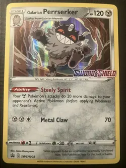 Galarian Perrserker (Prerelease) Pokemon Sword & Shield Promo Holo Stamped NM - Image 1