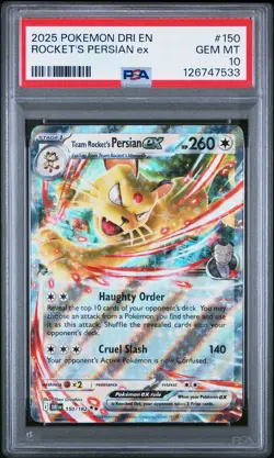 2025 POKEMON DRI EN-DESTINED RIVALS #150 TEAM ROCKET'S PERSIAN EX PSA 10 - Image 1