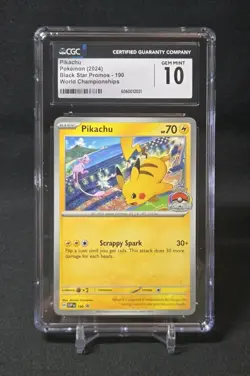 2024 Pokemon SVP EN-SV Black Star Promos World Championships #190 Pikachu CGC 10 - Image 1