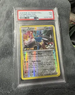 2016 Pokemon Lucario Reverse Foil 4th Place Pokemon League 63/124 PSA 7 Mint - Image 1