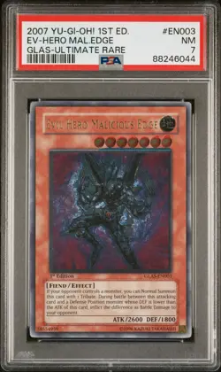 2007 YUGIOH 1ST GLAS-EN003 EVIL HERO MALICIOUS EDGE ULTIMATE PSA 7 NM #88246044 - Image 1