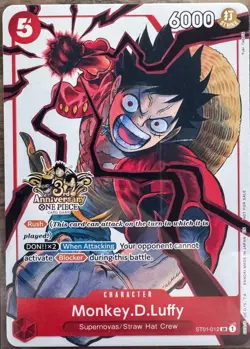 One Piece TCG Monkey D. Luffy 3rd Anniversary Promo Alt Art ST01-012 - Image 1