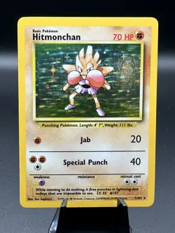 1999 Pokemon TCG Game Base Set Hitmonchan Holo 7/102 Holo Rare Unlimited LP - Image 1