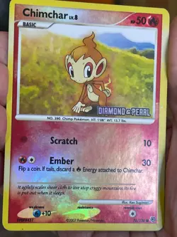 POKEMON CHIMCHAR LV.8 76/130 REVERSE HOLOFOIL DIAMOND & PEARL STAMPED MP CARD - Image 3