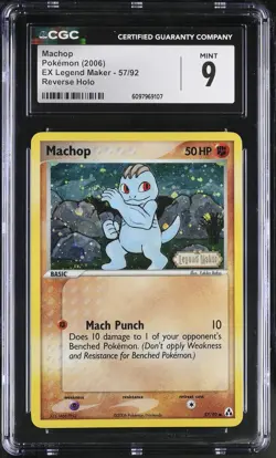 CGC 9 MINT Machop 2006 EX Legend Maker 57/92 Reverse Holo STAMPED Pokemon Card - Image 1