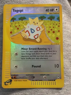 Togepi 114/147 2002 Aquapolis Set Pokemon Card Vintage WOTC Reverse Holo LP - Image 1