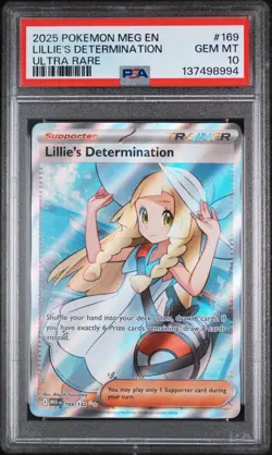 2025 Pokemon Mega Evolution Base #169 FA Lillie's Determination PSA 10 Gem Mint - Image 1