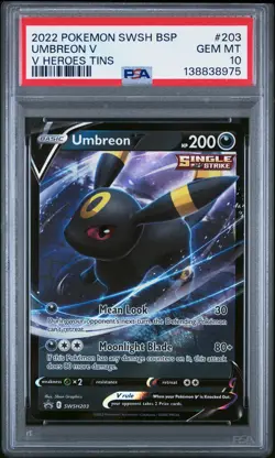 2022 POKEMON SWSH BLACK STAR PROMO V HEROES TINS #203 UMBREON V PSA 10 - Image 1