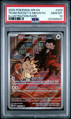 POKEMON PSA 10 2025 SV Destined Rivals Team Rocket's Meowth 203/182 IR - Image 1