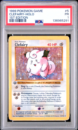 PSA 1 PR 1999 Base Set 1st Edition Shadowless Clefairy 5/102 Holo Foil Pokemon - Image 1