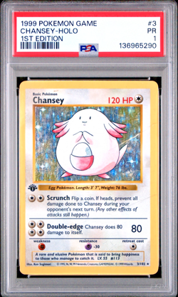 PSA 1 PR 1999 Base Set 1st Edition Shadowless Chansey 3/102 Holo Foil Pokemon - Image 1