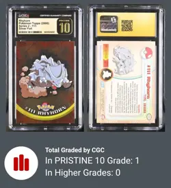 CGC Pristine 10 Rhyhorn: Pokemon Topps: Series 2: Silver Foil - Image 4