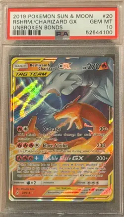 Reshiram & Charizard GX ⭐ 20/214 Sm-Unbroken Bonds Holo Pokemon PSA 10 - Image 1