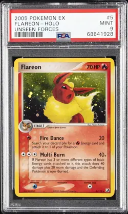 2005 POKEMON EX UNSEEN FORCES #5 FLAREON-HOLO PSA 9 - Image 1