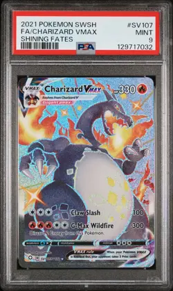 2021 Pokemon Sword & Shield SWSH FA Charizard Vmax Shining Fates #SV107 PSA 9 - Image 1