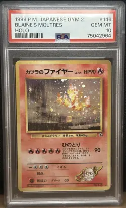 1999 Pokemon Japanese Gym 2 Challenge #146 Blaine's Moltres Holo Card PSA 10 - Image 1
