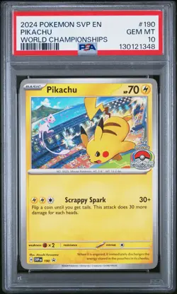 2024 POKEMON SVP EN-SV BLACK STAR PROMO WORLD CHAMPIONSHIPS #190 PIKACHU PSA 10 - Image 1