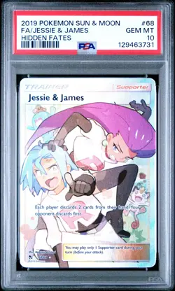 2019 POKEMON SUN & MOON HIDDEN FATES #68 FULL ART/JESSIE & JAMES PSA 10 - Image 1