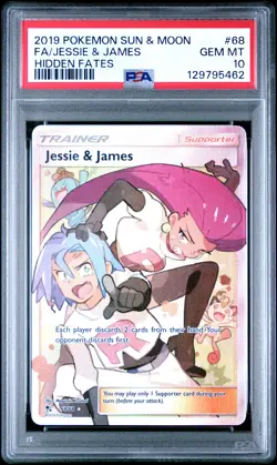 2019 POKEMON SUN & MOON HIDDEN FATES #68 FULL ART/JESSIE & JAMES PSA 10 - Image 1