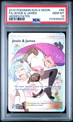 2019 POKEMON SUN & MOON HIDDEN FATES #68 FULL ART/JESSIE & JAMES PSA 10 - Image 1