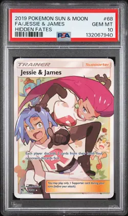 2019 POKEMON SUN & MOON HIDDEN FATES #68 FULL ART/JESSIE & JAMES PSA 10 - Image 1