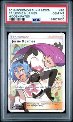 2019 POKEMON SUN & MOON HIDDEN FATES #68 FULL ART/JESSIE & JAMES PSA 10 - Image 1