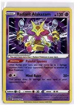 Pokemon TCG Radiant Alakazam 059/195 Swsh12: Silver Tempest Reverse Holo - Image 1