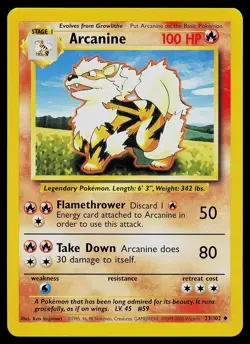 Pokemon Card - Arcanine Base Set 23/102 Uncommon 1999-2000 UK 4th Print - Image 1