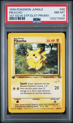 1999 POKEMON JUNGLE 1ST ED W STAMP DUELIST PROMO #60 PIKACHU PSA 8 - Image 1