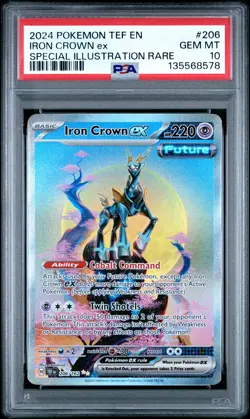 2024 POKEMON TEMPORAL FORCES SPECIAL ILLUSTRATION RARE #206 IRON CROWN EX PSA 10 - Image 1