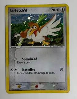 2005 POKEMON EX EMERALD FARFETCH'D 107/106 SECRET RARE HOLO HEAVY PLAYED CREASED - Image 3