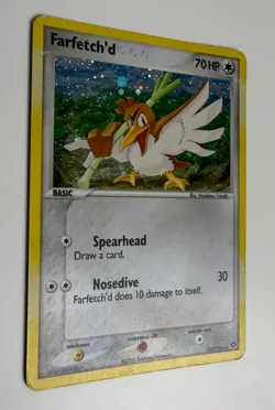 2005 POKEMON EX EMERALD FARFETCH'D 107/106 SECRET RARE HOLO HEAVY PLAYED CREASED - Image 4