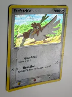 2005 POKEMON EX EMERALD FARFETCH'D 107/106 SECRET RARE HOLO HEAVY PLAYED CREASED - Image 5