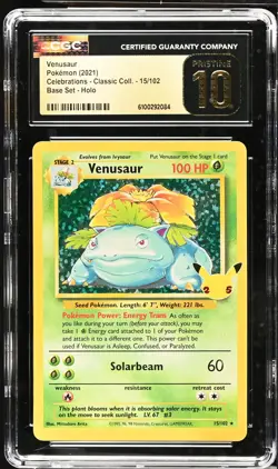 VENUSAUR Celebrations Base Set Holo #15 CGC Pristine 10 Pokemon - Image 1
