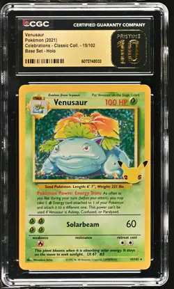 VENUSAUR Celebrations Base Set Holo #15 CGC Pristine 10 Pokemon - Image 1